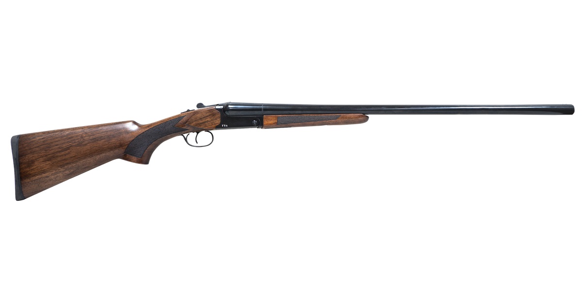 Pointer SXS 20 gauge side-by-side shotgun with 28-inch barrel and wood stock, right-side view