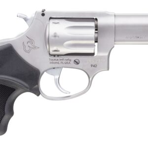 Taurus 942 .22 LR matte stainless revolver with 3-inch barrel and adjustable sights, right-side profile view