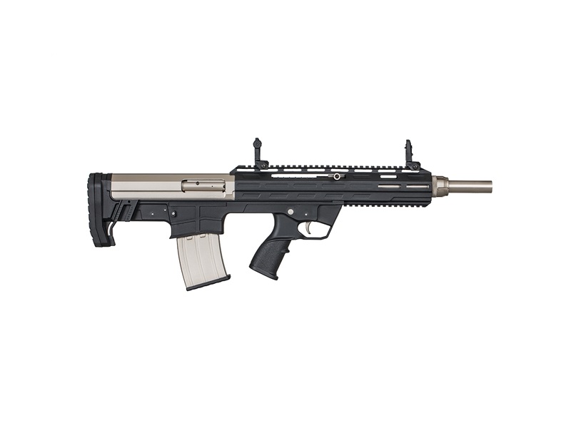 Tokarev USA TBP 12M semi-automatic bullpup shotgun in black and nickel finish with flip sights and 18.5-inch barrel