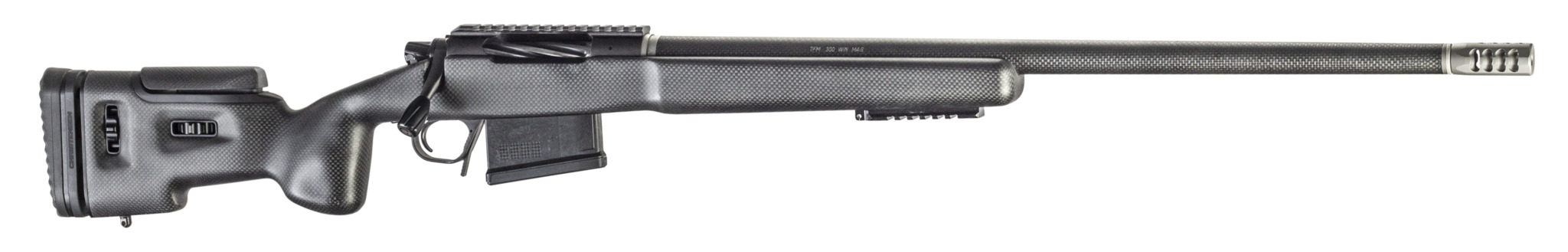 Christensen Arms TFM bolt-action rifle in .300 PRC with 26-inch carbon-wrapped barrel and muzzle brake