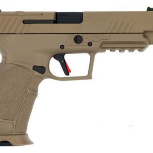 Tisas PX-9 Gen 3 Tactical 9mm pistol in Flat Dark Earth with 5.1-inch threaded barrel and fiber optic front sight