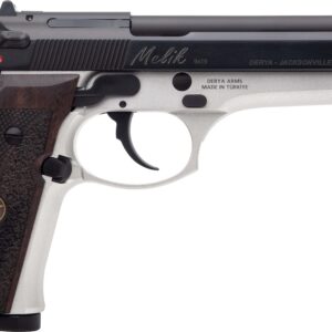 Derya Arms MK9 9mm semi-automatic DA/SA pistol with 4.9-inch barrel and serrated slide, left-side view