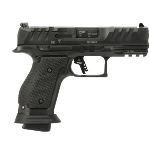 Walther Arms PDP SF Compact Pro 9mm pistol with 4-inch barrel, black finish, optic-ready slide, and adjustable white dot sights