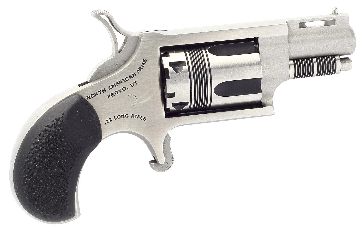 North American Arms Wasp .22 LR single action mini revolver with 1-1/8 inch stainless steel barrel, right side view