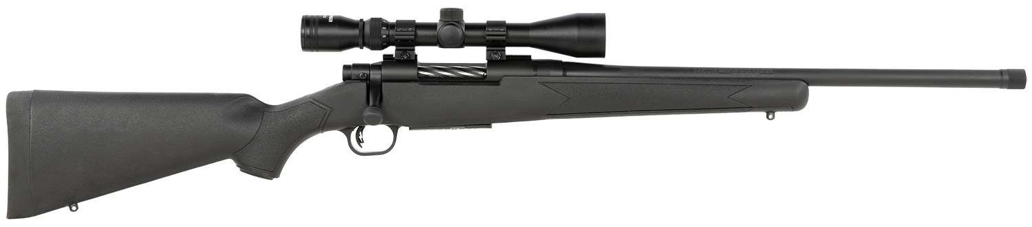 Mossberg Patriot .400 Legend bolt-action rifle with 20-inch threaded barrel, black synthetic stock, and mounted 3-9x40 scope