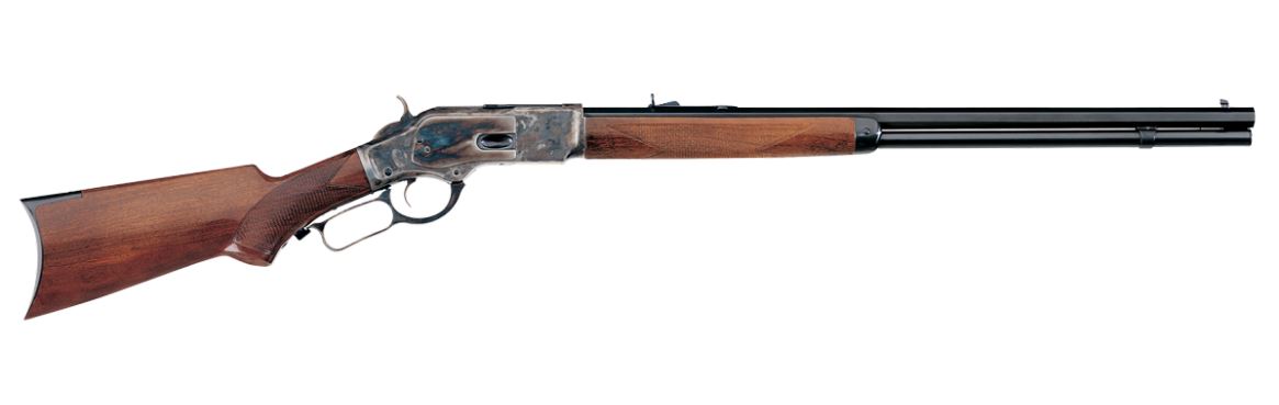 Taylor's and Company 1873 lever action rifle in .45 Long Colt with 24.25-inch blued barrel and wood stock