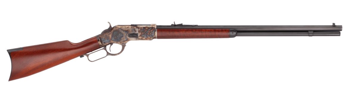 Taylor's and Company 1873 lever action rifle in .45 Colt with 24.25-inch blued barrel and walnut wood stock