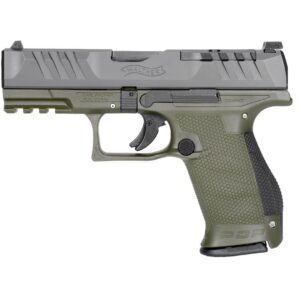 Walther Arms PDP Compact 9mm 4-inch optics-ready pistol in black and green finish with adjustable sights