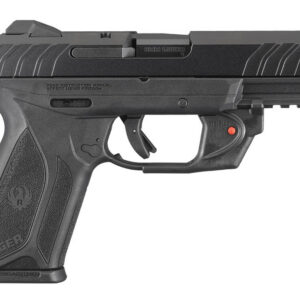 Ruger Security-9 9mm semi-auto pistol in black with integrated laser and serrated slide, Model 3816