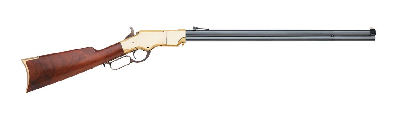 Taylor's and Company 1860 Henry lever action rifle in .45 Colt with blued barrel and walnut stock, right-side profile view