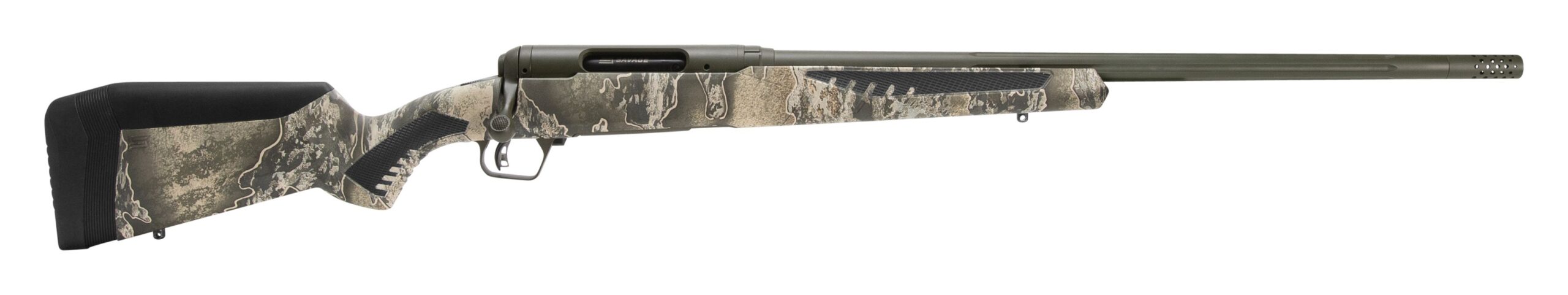 Savage Arms 110 Timberline bolt-action rifle in 6.5 Creedmoor with OD Green Cerakote finish and threaded barrel