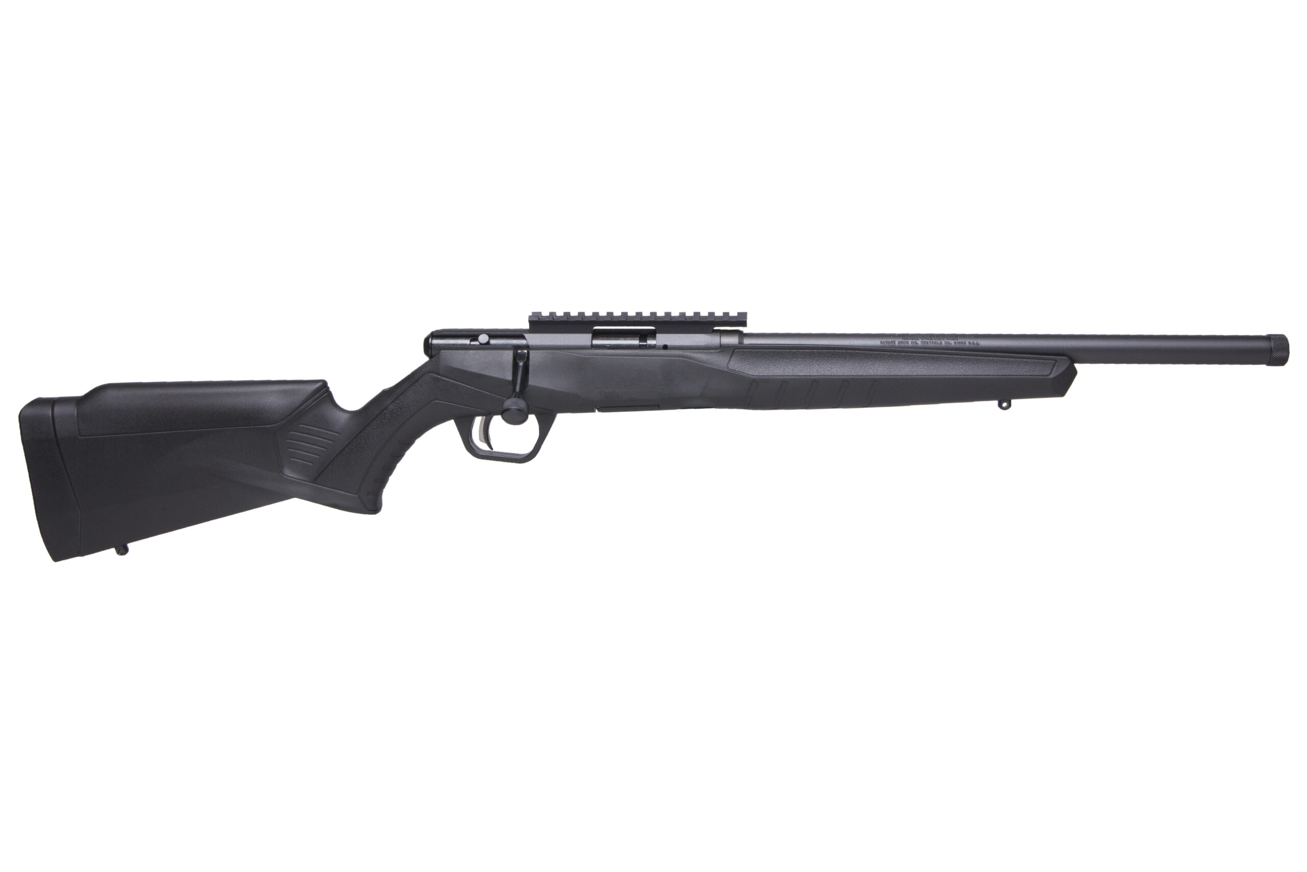 Savage B22 Magnum FVSR bolt-action rifle in .22 WMR with 16.25-inch threaded barrel and black stock
