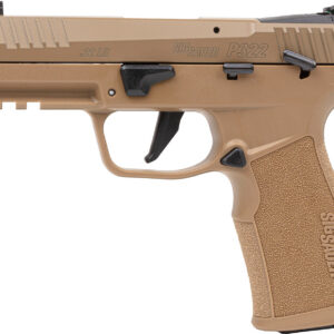 SIG Sauer P322 semi-auto pistol in Flat Dark Earth Coyote finish with fiber optic sights and optic-ready slide, chambered in .22 LR