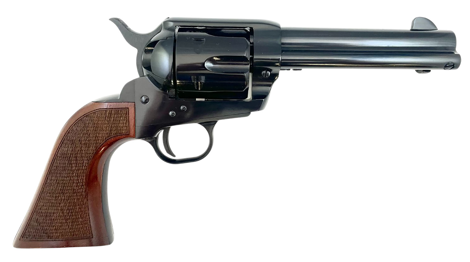 Taylor's and Company 1873 TC9 single action revolver in 9mm with 4.75 inch blued barrel and wood grips