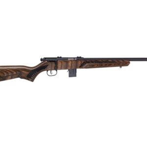 Savage Arms 93 Minimal bolt-action rifle in .22 WMR with 18-inch threaded matte black barrel and brown stock