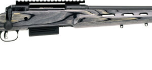 Savage 220 bolt-action 20 gauge slug gun with 22-inch matte black barrel, integrated optic rail, and grey laminate thumbhole stock