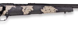 Weatherby Mark V Backcountry Guide bolt action rifle in .300 Weatherby Magnum with carbon fiber stock and muzzle brake