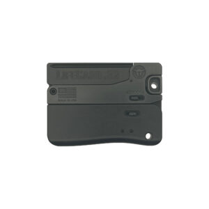 Trailblazer Firearms LifeCard 32 ACP single shot pistol in black finish, folded flat to credit-card size
