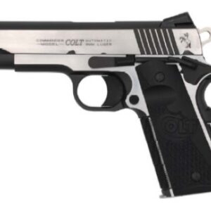 Colt Combat Elite Commander 1911 pistol in .45 ACP with stainless and black two-tone finish and Novak tritium night sights