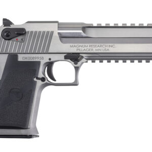 Magnum Research Desert Eagle Mark XIX .44 Magnum semi-automatic pistol in stainless silver with 6-inch barrel and factory muzzle brake