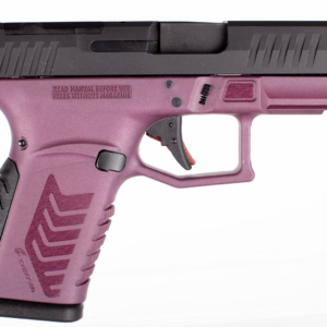 Derya Arms DY9Z 9mm semi-auto pistol in Black Cherry and Black finish with optic-ready serrated slide and fiber optic sights