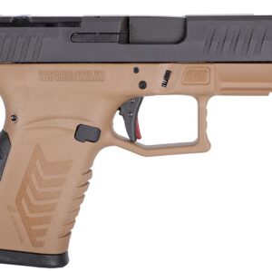 Derya Arms DY9Z 9mm semi-auto pistol in Flat Dark Earth and Black with optic-ready slide and fiber optic sights