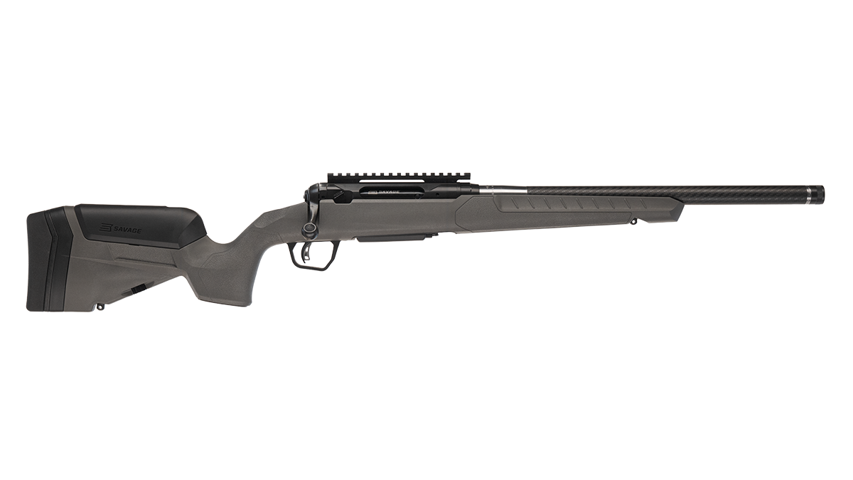 Savage 110 Carbon Hunter bolt-action rifle in .308 Winchester with 18-inch threaded carbon fiber barrel and tungsten finish