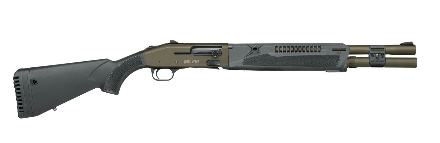 Mossberg 940 Pro Tactical 12 gauge semi-automatic shotgun in OD Green with 18.5-inch barrel and ghost ring sights