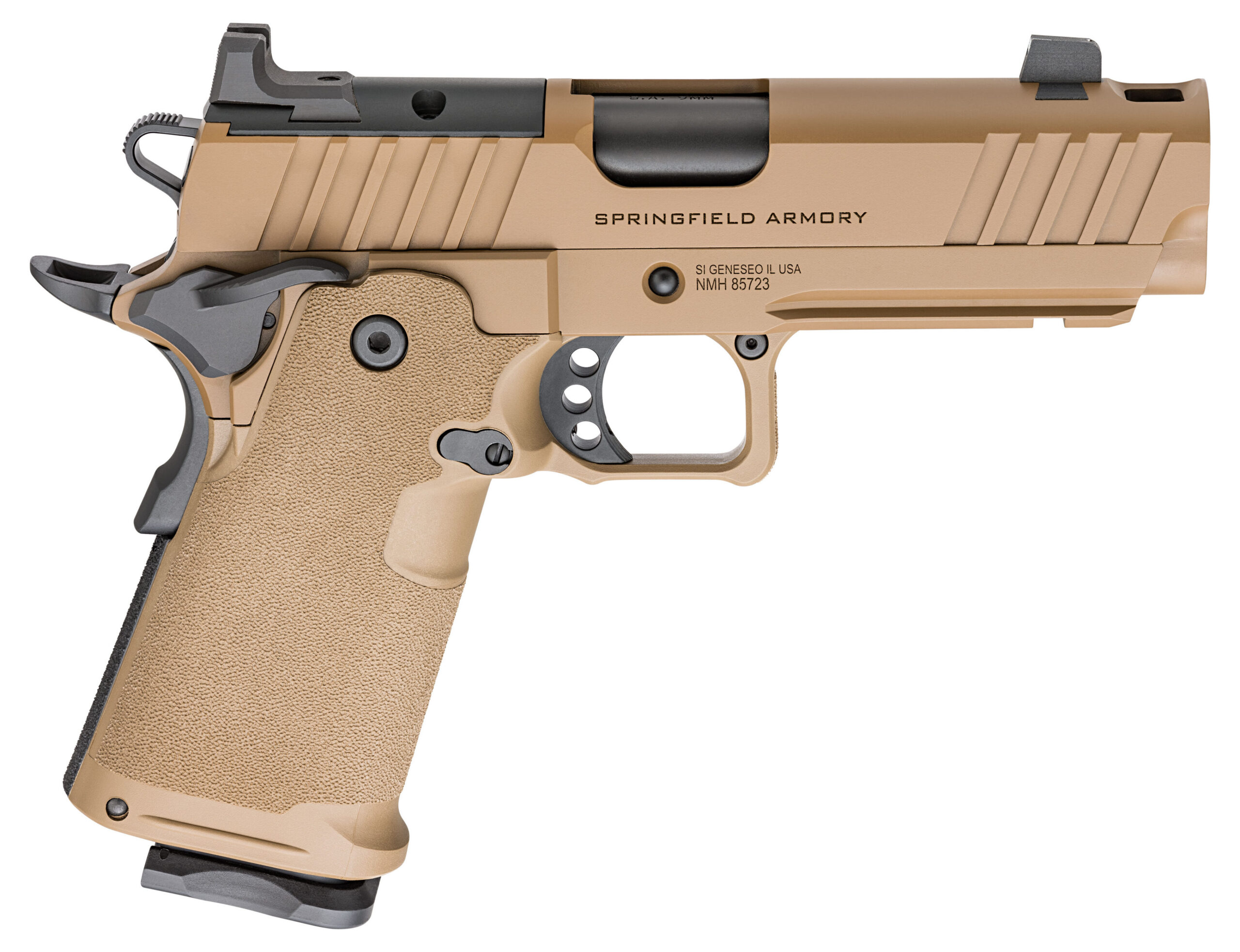 Springfield Armory DS Prodigy 9mm Coyote Brown 4.25-inch compensated pistol with optic-ready slide and fiber optic front sight