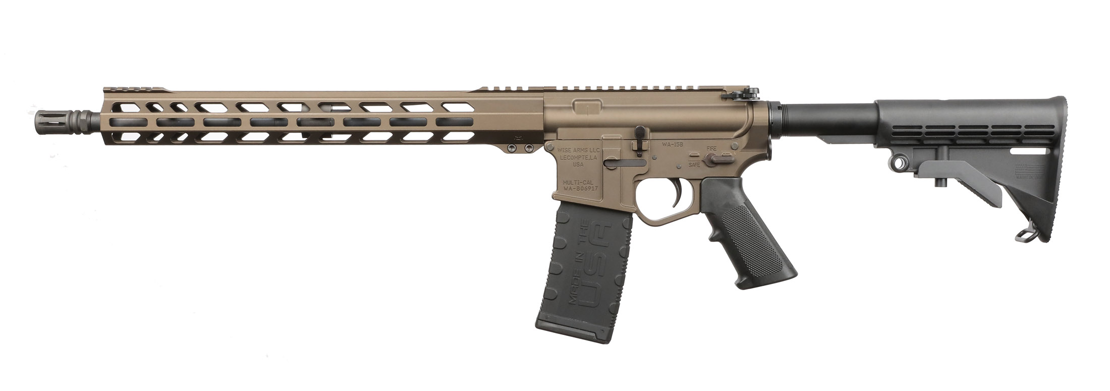 Wise Arms WA-15B semi-automatic AR-15 rifle in Midnight Bronze with 16-inch barrel chambered in 5.56 NATO