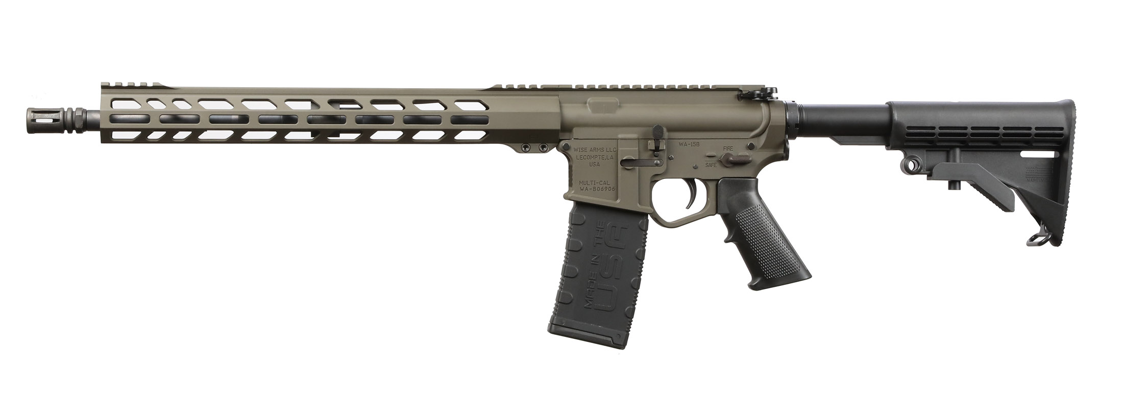 Wise Arms WA-15B semi-automatic AR-15 rifle in Olive Drab Green with 16-inch barrel chambered in 5.56 NATO