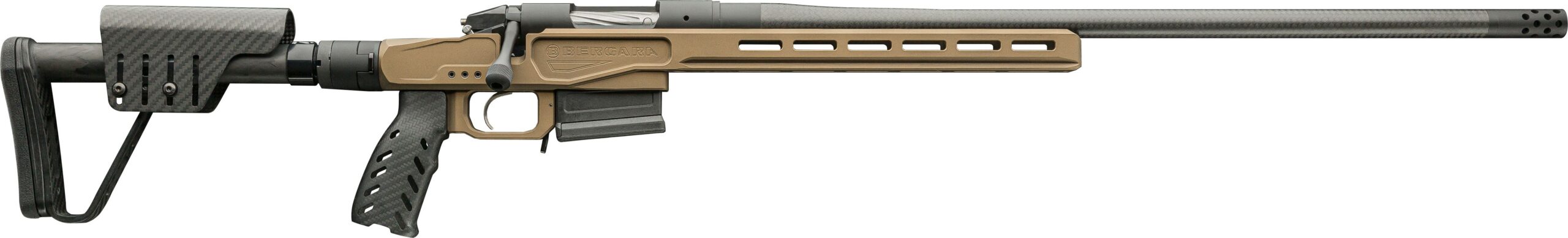 Bergara Premier MG Lite bolt-action rifle in 6.5 PRC with 22-inch barrel and black carbon fiber chassis, right-side view